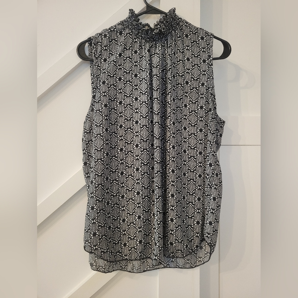 High Neck Blouse - White and Black - Women's